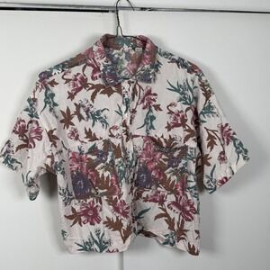 Entity Vintage Floral Cotton Button Down Shirt Short Sleeve Boxy Top Medium